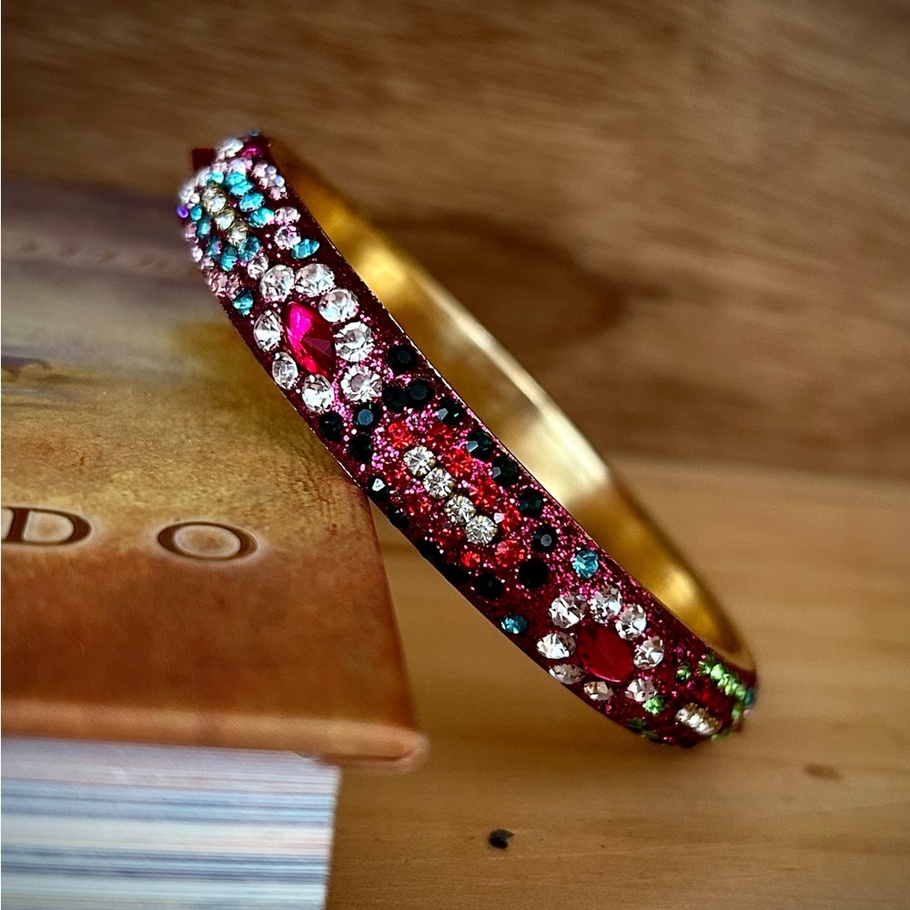 Deepa Gurnani Thin Multicolored Rhinestone Bangle - Picture 2 of 8